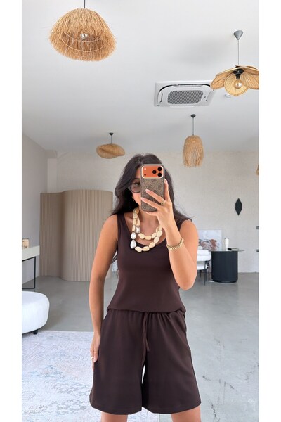 Buket Teke Brown Modal Athlete Shorts Set