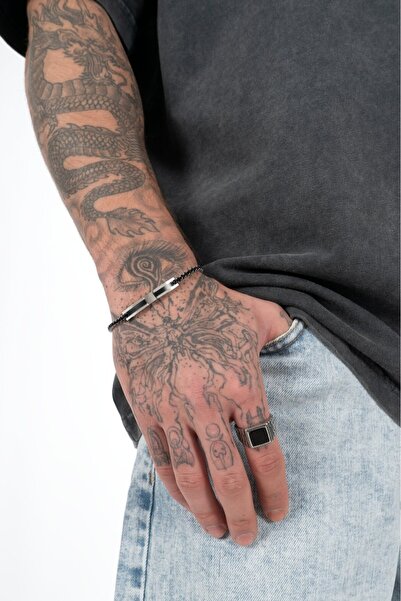 UKHWD SUPPLY Black Stone Plate Steel Bracelet