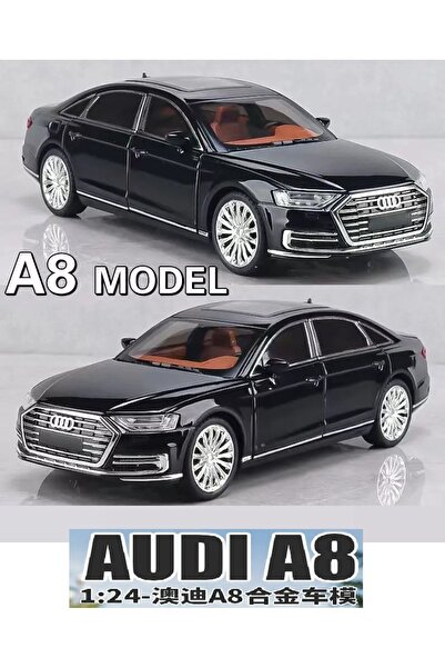 OYUNCAKSAHİLİ Audi A8 Long Quattro 1:24 Metal Araba 21.5 Cm Diecast Audı 6 Kapı Bagaj Kaput Açılır Ses Efektli Koleksiyon Model Metalic Black
