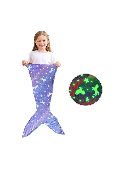 Choice Purple Cartoon Rainbow Unicorn Mermaid Tail Blanket Super Soft Glow in...