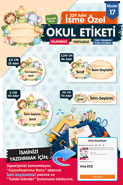 t tuğset etiket Okul Etiketi Kalem Defter Etiketi Özel İsim Yazılabilen Etike...