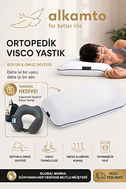 ALKAMTO Visco Ortopedik Çocuk Yastığı 66x33 cm, 2+ Yaş Bebek ve Çocuklar İçin...