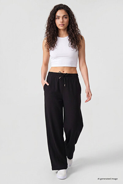 TOMMY LIFE Black Linen Wide Leg Comfortable Form Women's Palazzo Trousers - 9...