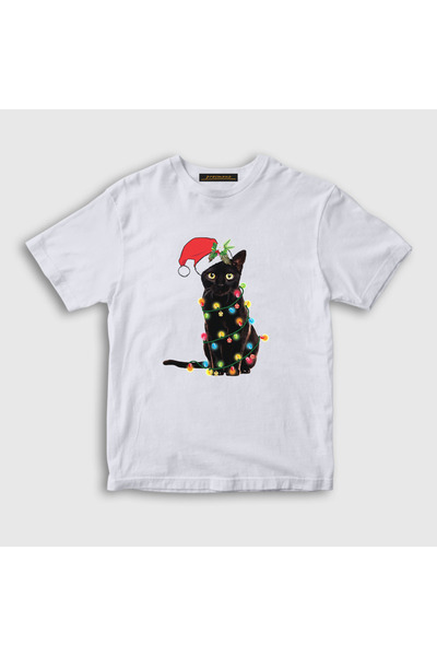 Presmono Unisex Kids White Lights Cat Cat Christmas T-shirt364379tt