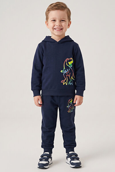 CRASSİ Boy's Tracksuit Set Dinosaur Printed Hooded Hoodie Winter Wear