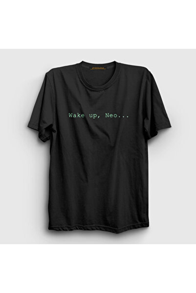 Presmono Unisex Siyah Wake Up Neo Film The Matrix T-shirt 254043tt