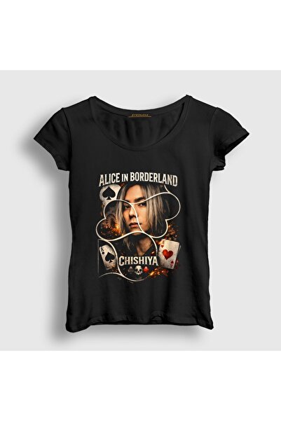 Presmono Women's Black Shuntaro Chishiya Alice in Borderland T-Shirt 614122Tt