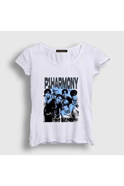 Presmono Women's White Poster K-Pop P1Harmony T-Shirt 620562Tt