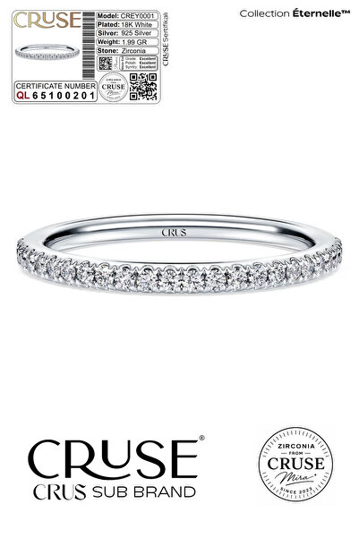Cruse Gümüş Yarımtur Yüzük 18 Ayar Beyaz Altın Kaplama Işıklı Kutu
