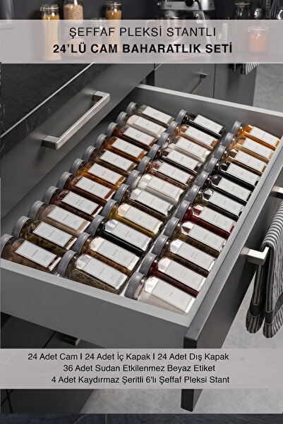 KHAKMA 24-Piece Glass Spice Rack Set – with Plexi Stand, Labels, and Lids |  ...