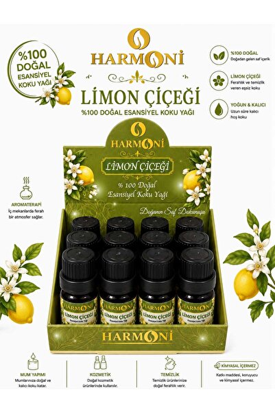 HARMONİ LİMON Çiçeği Esansiyel Uçucu Koku 10ML 12'li Stant Difüzör Esansı Buh...
