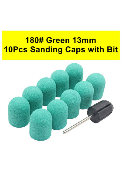 Choice4 Green 180Grit 10 Pcs Green Black Nail Sanding Caps with Bit Nail Dril...
