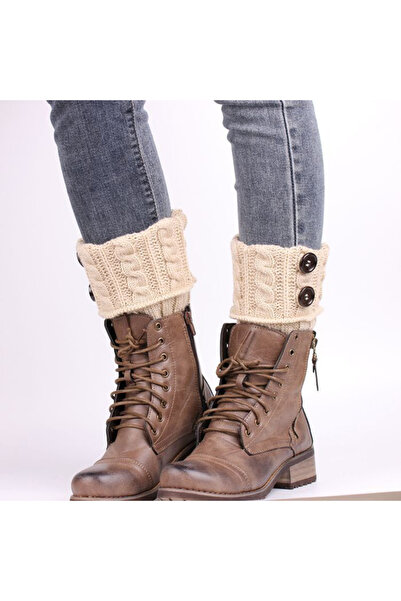 Choice One Size Beige Short Boot Sock Sleeves,Button Detail Leg Warmers,Croch...