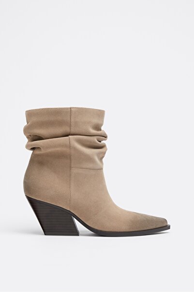 Stradivarius Deri slouchy kovboy topuklu bot