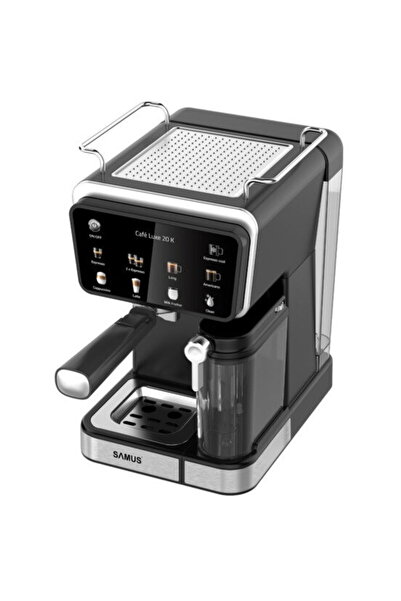 Samus Espressor Cafe Luxe 20 K, 20 bari, Rezervor lapte 500 ml, 8 tipuri de bauturi, Cafea macinata sau capsule de cafea,1350 W, Rezervor de apa 1.5 litri, Touch Control, Negru-Inox