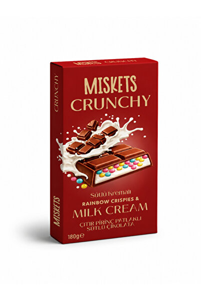 Miskets Renkli Çıtır Pirinç Patlaklı Sütlü Tablet Çikolata 180 gr
