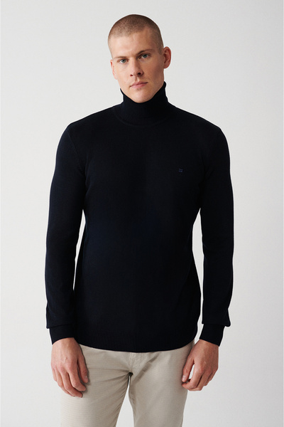 Avva Men's Navy Blue Basic Sweater E005002