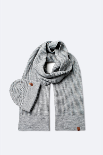 Avva Men's Gray Jacquard Knitwear Scarf Beret Set A42Y9220
