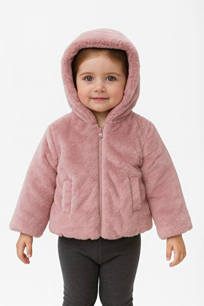 NOBLEKIDS Girl's Hooded Plush Coat Pink
