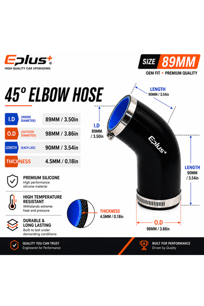Choice17 89MM EPLUS Black Silicone Tubing 45 Degrees Hose Coupler Universal C...