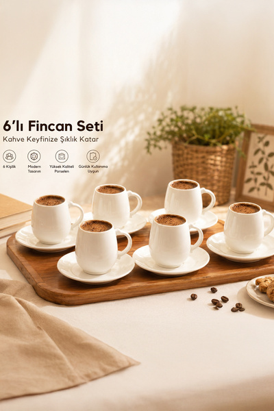 Porsima 11919 Alvaro 6'lı Porselen Kahve Fincan Takımı 90 ml
