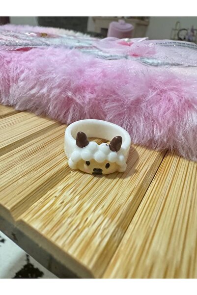 Herşey Nota Cute White Lamb Figured Children's Ring – Fixed Size Resin Cartoo...