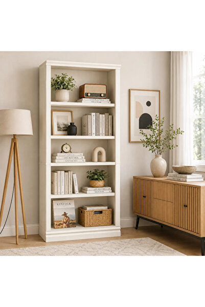 Arabest Tall Open Display Bookshelf 74.8×29.1×180.8 cm 29.9kg White, 5‑Tier B...