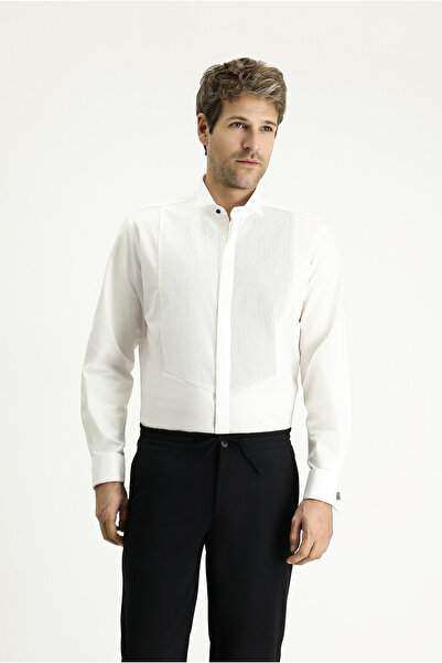 Kiğılı Ata Yaka Slim Fit Dar Kesim Piliseli Pamuk Gömlek