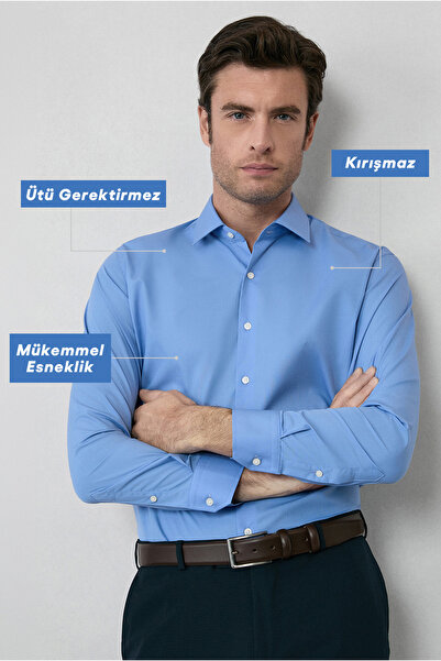 Kiğılı Uzun Kol Slim Fit Non Iron Ütü Gerektirmeyen Pamuklu Klasik Gömlek