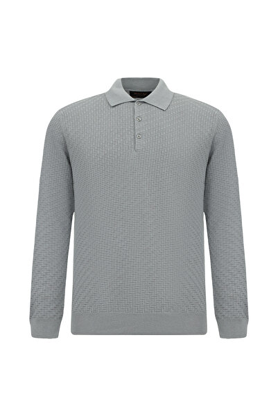 Abdullah Kiğılı Polo Collar Regular Fit Patterned Cotton Lu Wool Knitwear Swe...