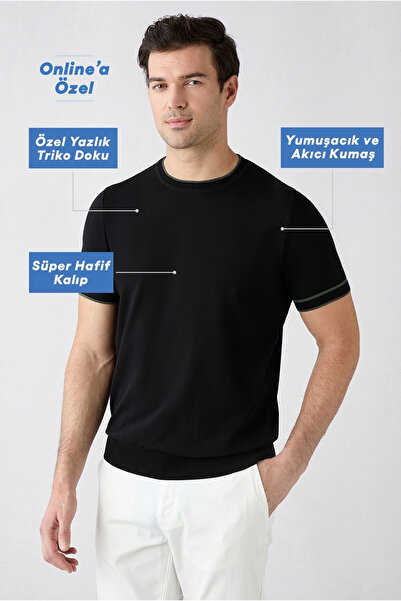 Kiğılı Tricou tricotat cu guler rotund, croială normală, cu detalii striate