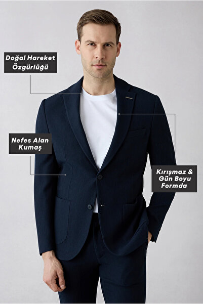 Kiğılı Techno-Line 7 Drop Slim Fit Dar Kesim Mono Yaka Keten Karışımlı Çizgil...