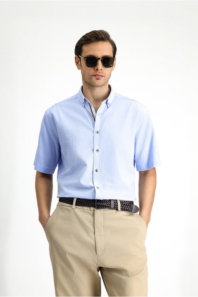 Kiğılı Short Sleeve Regular Fit Button Collar Linen Look Cotton Sports Shirt