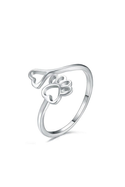 Choice Silver Cute Hollow Heart Dog Paw Ring Adjustable Stainless Steel Pet F...