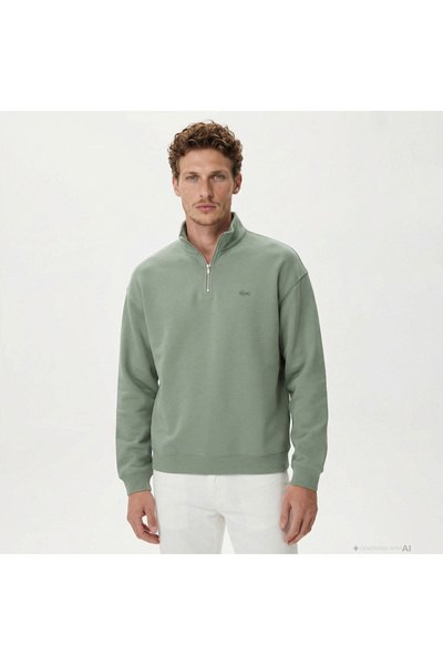 Lacoste Heavy Fleece Zipper Neck Unisex Yeşil Sweatshirt