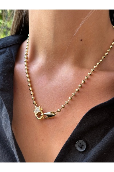 Tuysa Jewelry Monaco 14K Altın Kaplama Top Zincir Yıldız Detaylı Karabina Kil...