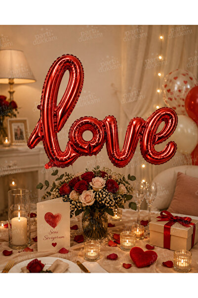 Parti Dükkanı Love Written Foil Balloon 40 Inch 102 cm Red Love Balloon Valen...