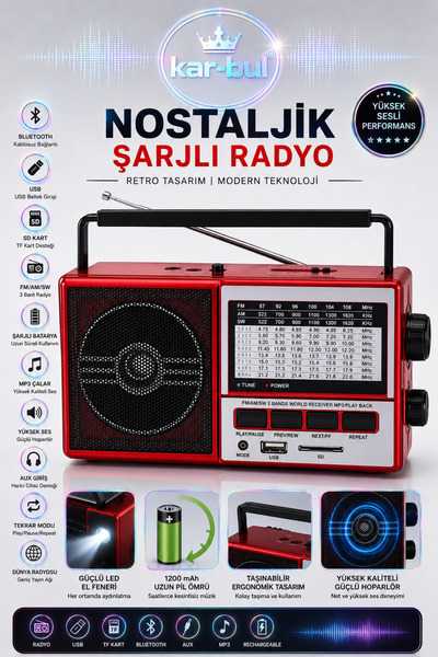 kar-bul Nostalji Radyo Rt-41 Usb-blutut-sd-mp3 Çalar Radyo