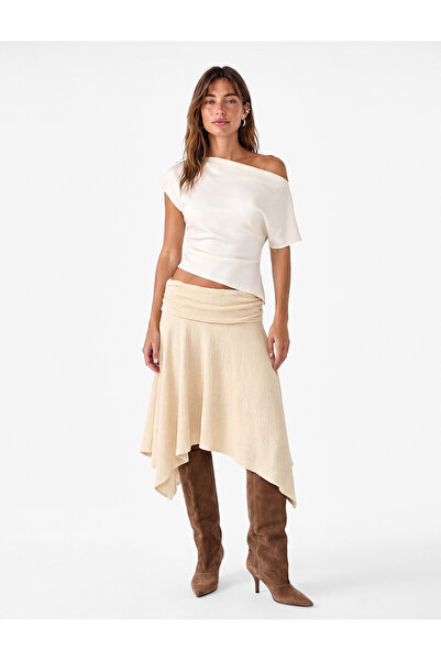 Koton Comfortable Fit Draped Waist Accent Asymmetrical Cut Midi Skirt