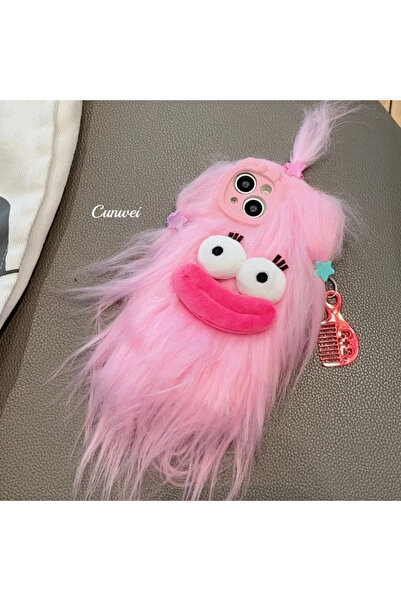 Choice7 iPhone 15 Pink Korean Funny Fluffy Plush Monster Case For iPhone 17 P...