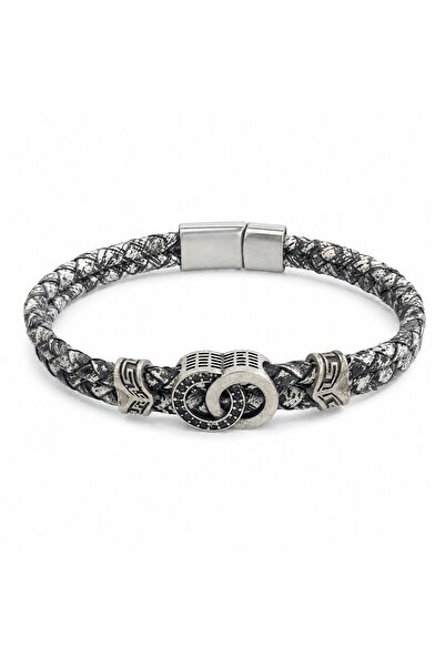 Ceyyiz Antique Silver Color Endless Loop Ringed Braided Cord Bracelet - Styli...