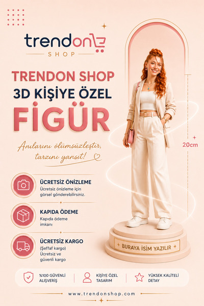 Tuval Kişiye Özel 3 Boyutlu Figür 20cm (3D) / Hazır Biblo / Yıldönümü, Sevgil...