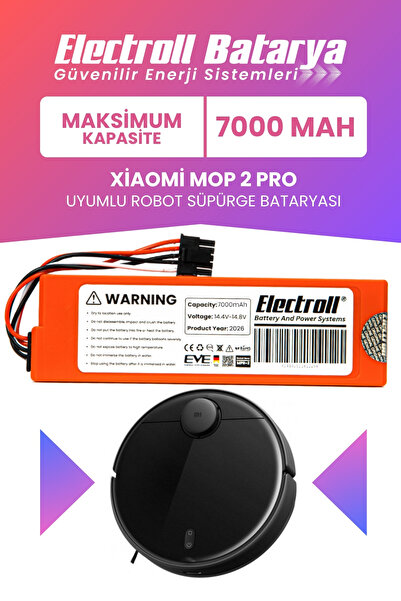 ELECTROLL Xiaomi Mop 2 Pro Batarya Mjst1shw (MAKSİMUM KAPASİTE) 7000mah Robot...