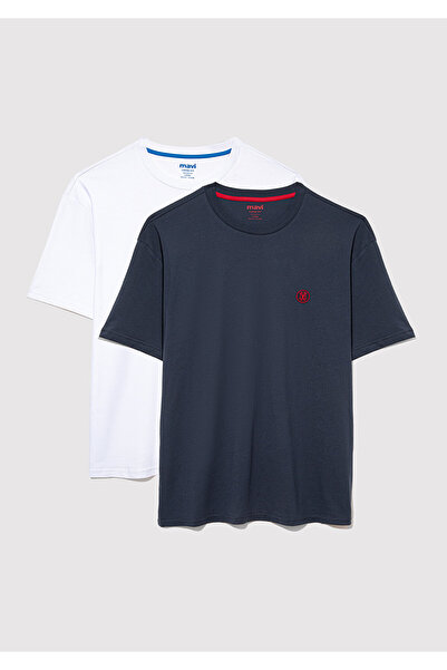Mavi 2er-Pack Basic-T-Shirt für Herren mit gesticktem Seal-Logo, lockerer Sch...