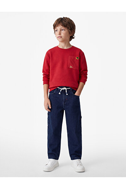 Koton Loose Fit Cotton Carpenter Denim School Trousers with Pocket Detail