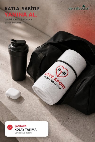 denizlicotton Embroidered Sports Towel Cotton, Anti-Bacterial, Sweat-Absorbent Fitness Plates Boxing Tennis Sports Towel