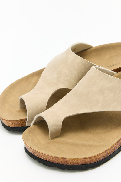 LUTVELIZADE Παντόφλες 2604 - Γυναικείες παντόφλες με φαρδιά ζώνη, μπεζ σουέντ