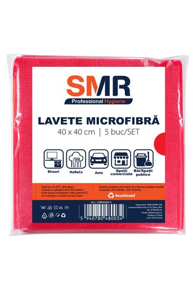 SMR Professional Hygiene Lavete din microfibră roșii 40x40 cm, set 5 bucăți |...