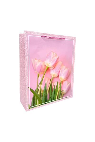 AFO Set 12 Pungi Cadou Lalele cu Glitter Roz 26x32x10