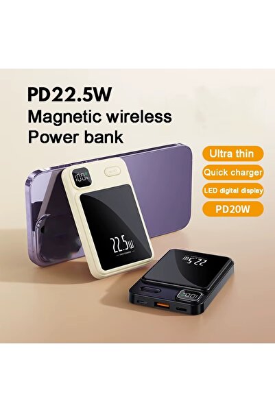 pukotech Magsafe Powerbank Dijital LED Ekranlı Kablosuz Şarj Özellikli Powerbank 22.5W 10.000mAh Siyah